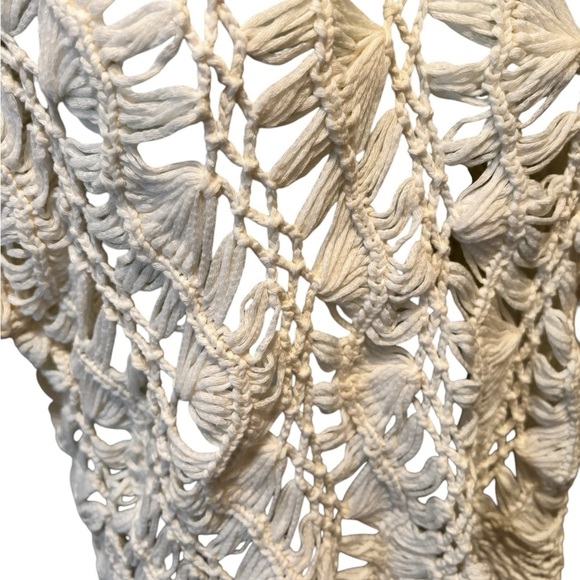 Chico’s Open Crochet Macrame Ivory SS Sweater Sz 1/M Casual Summer Pullover Top - Picture 4 of 5